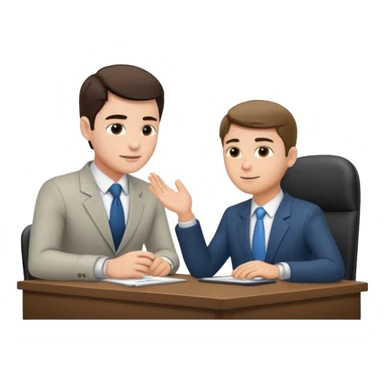 une image de 3/4 avec un recruteur à son bureau PAS DE FACE DE 3/4! qui regarde un candidat assis en face de lui. le recruteur est à droite sticker