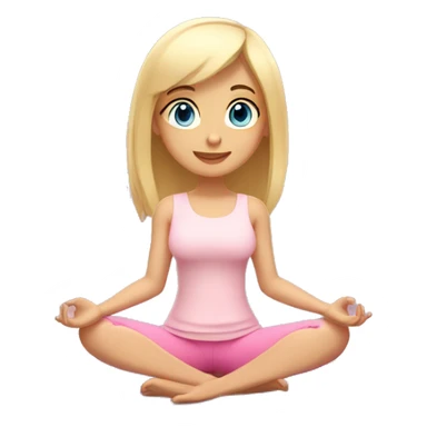 blonde with bangs and blue eyes yoga girl light pink clothes sitting on yoga mat sticker