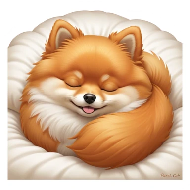 Meme-Worthy Cute Sleeping Orange Pomeranian Portrait Emoji, Head resting peacefully with a contented smile, showcasing a delightfully compact build and a luxuriously soft, fluffy orange Fur, eyes shut in a serene nap, Simplified yet hilariously adorable features, highly detailed, glowing with a soft, drowsy light, high shine, relaxed and utterly lovable, stylized with an air of playful laziness, bright and heartwarming, soft glowing outline, capturing the essence of a comically sleepy companion, so meme-worthy it feels like it could instantly become the next viral sensation of adorable slumber! sticker