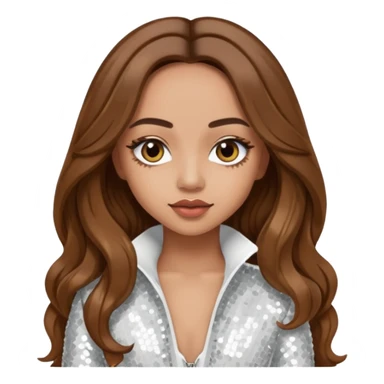 Jade Thirlwall from Little Mix with long brown hair, white sequin outfit sticker