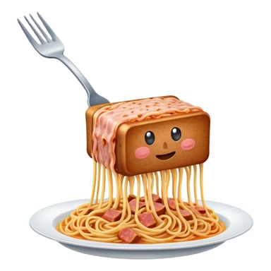  flying fork holding SPAM meat melted spaghetti slop  sticker