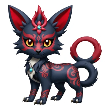 Asian-painted tattooed oriental Floral gothic edgy emo cool and ruby-jewelry-adorned Absol-Litten-Zorua-Houndour-fusion-Fakemon-animal-creature  sticker