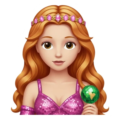 Venus, Goddess of Love with long reddish blonde hair, pink sequin outfit sticker