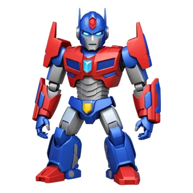 Optimus Prime stylized emoji character, bold colors, metallic details, heroic pose sticker