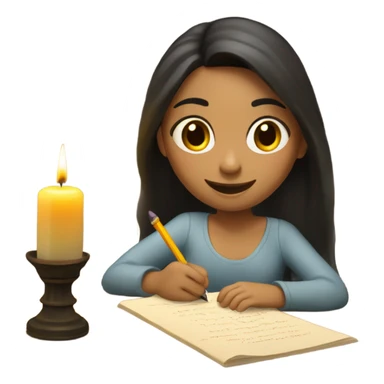 Spanish smiling Girl writing next to candle sticker