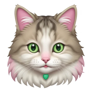 Siberian forest cat grey and white with white around eyes and light green eyes smiling pink nose sticker