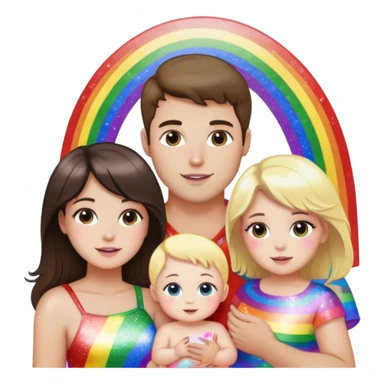 Brunette woman and brunette man with blonde little girl baby all gay all rainbow and glitter and pride sticker