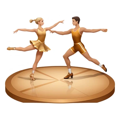 Icon for Sports Dance: a couple in competitive attire performing a synchronized dance with acrobatic moves, dance shoes, a rhythmic floor, and a competition backdrop. The icon should capture athleticism, technique, and acrobatic precision. Transparent background. sticker