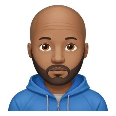 Bald black guy 40 years old with blue hoodie and and beard emoji sticker