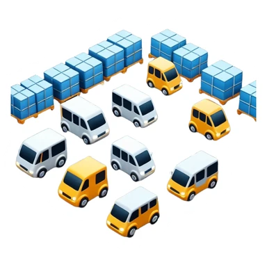 create a realistic emoji of a futuristic warehouse automation. A autonomous trucks, smart drones, and glowing data networks can be part of it as well — cinematic lighting, innovation atmosphere. sticker