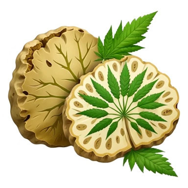 slices of white truffle with cannabis leaf sticker