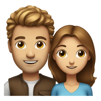 A couple: a guy with blue eyes and blown hair and a girl with brown hair and wide brown eyes sticker