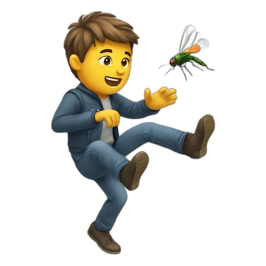 Man catching fly sticker