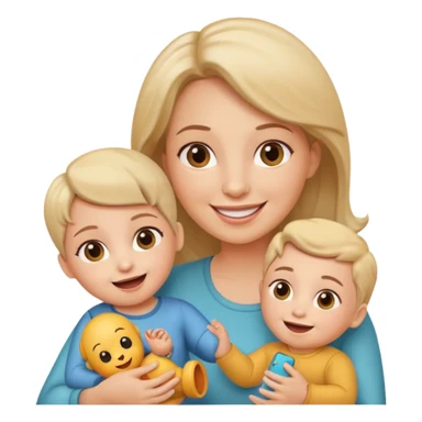 pleasanty surprised mother with child showing toy sticker