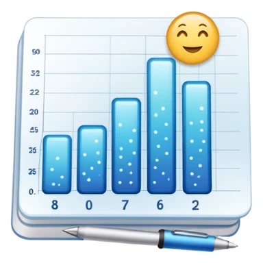 ios style emoji for report sheet consisting graph/ charts with sparkle around the report sticker