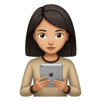 dark hair woman reading a tablet sticker