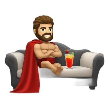 The Spartan Leonidas and his red cape with a relaxing cocktail on a sofa. sticker