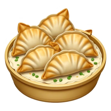 Gyoza Cinematic Realistic Gyoza Dish Emoji, depicted in a close-up view of 1 to 2 delicate dumplings with a crisp, golden exterior and savory filling, rendered with exquisite detail and dynamic lighting. sticker