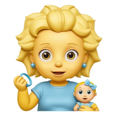 A 3D cartoon baby character fully yellow skin, styled like Maggie Simpson, with pacifier, big eyes, smooth shading, Memoji-style rendering, consistent with other yellow Simpsons characters. sticker