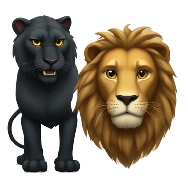 Big serious lion next to a small young black panther sticker