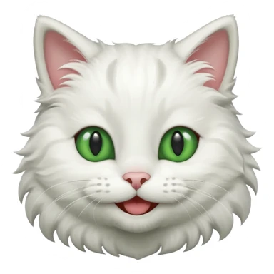 Realizar emoticonon de gato blanco con gris solo carita sonriendo muy feliz ojos grandes de color verde sticker