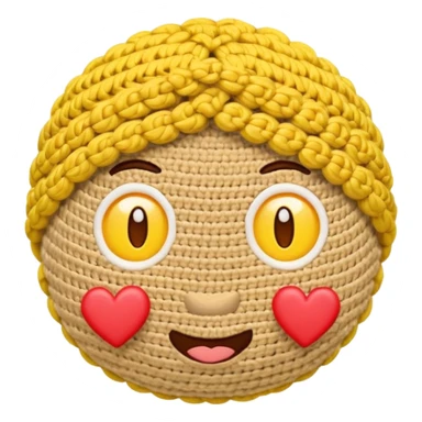 Cute Yellow face emoji crocheting with hearts around head  sticker