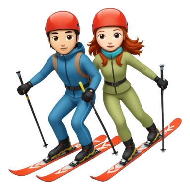 long black haired asian guy skiing with redhead girl sticker