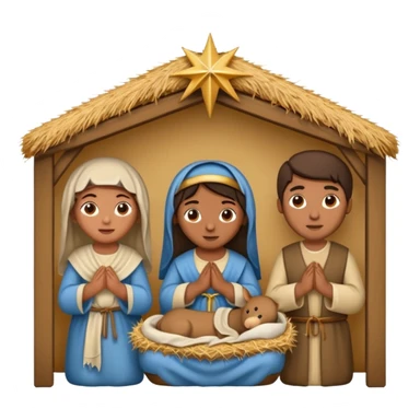 nativity scene in a manger with humans with Mediterranean skin color sticker