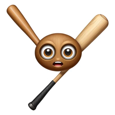wooden beam with large eyes and mouth holding a baseball bat sticker