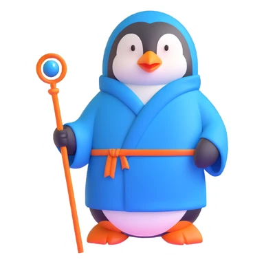 penguin wizard with a long blue robe and staff sticker