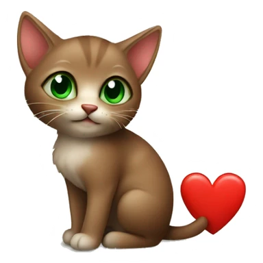 Little brown kitten with green eyes and a red heart near him  sticker