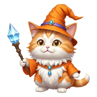A cute cat with a pointy wizard hat and magic wand casting a spell sticker