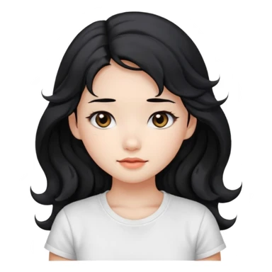 Cute beautiful girl,Black hair,wavy long hair, Black eyes, white T-shirt, Chinese  sticker