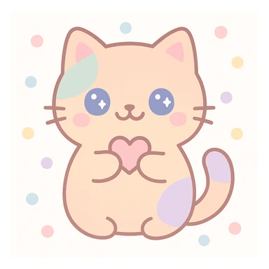 a cute cat, smiling, holding a tiny heart, adorable style sticker