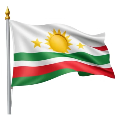 flag of Kurdistan with red, white and green horizontal stripes and a yellow sun symbol sticker