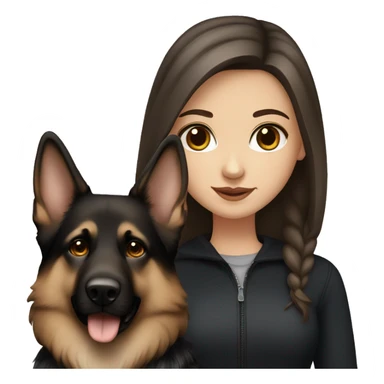 white girl with long dark brown hair and black eyes with a german shepherd  sticker