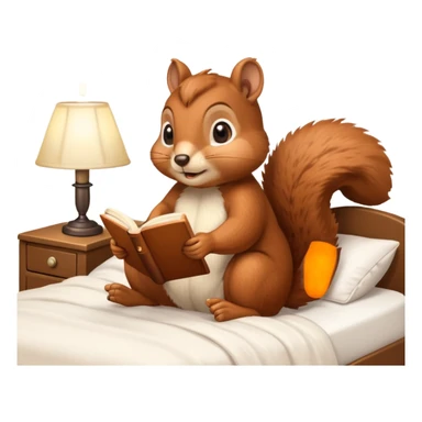 squirrel reading in bed with retro light lamp sticker