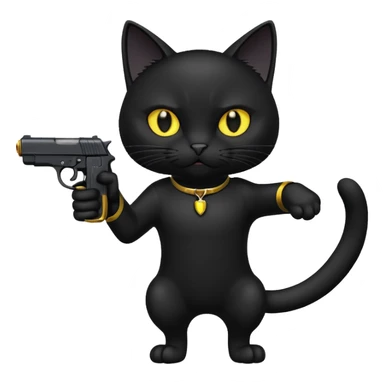 black cat pointing a gun at the screen sticker