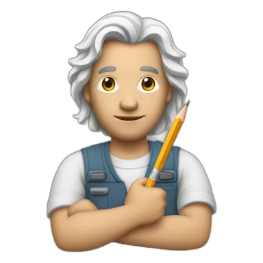 Man painter with a mid long withe hair with a pencil in his hand sticker