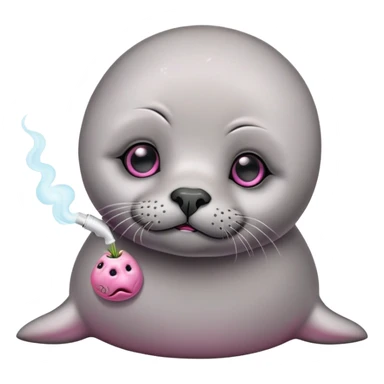 Grey slim baby seal Smoking cannabis weeds with pink eye looks tired sticker