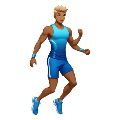 Masculine silhouette with athletic wear, surrounded by transformative energy aura, dynamic style essence with floating fashion elements sticker
