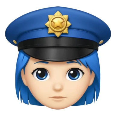 cartoon police hat with blue hair peeking out sticker