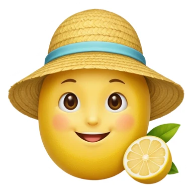 A lemon with a straw beach hat, smiling cutely.































 sticker