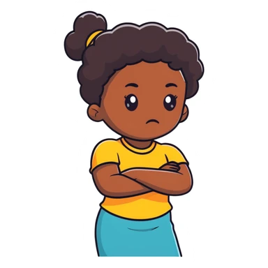 Upset Black girl with dark skin crossing arms with angry expression sticker