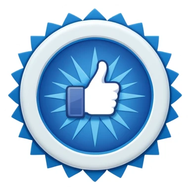 “An emoji-style image of a Facebook-like verified badge. It should be a bright blue, scalloped circle (starburst shape) with a white check mark in the center. The design should be clean, minimal, and modern, similar to official social media verification icons sticker