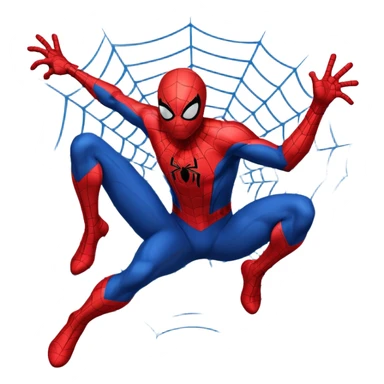 A high-quality die-cut sticker of Spider-Man in a dynamic web-swinging pose. Bold black outlines, classic red and blue suit, vibrant colors, Ben-Day dots textures. Flat 2D vector art style, white border around the edge, isolated on a plain white background, 4k resolution sticker