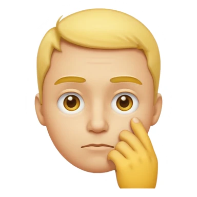 a detailed 3D render of a thoughtful face emoji, yellow round face with raised eyebrows, one hand touching chin, expressive eyes, digital art style, clean background sticker