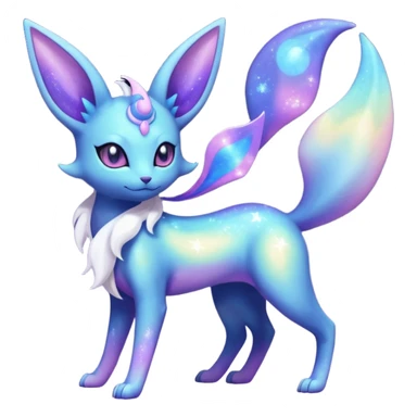 Shiny Iridescent Nebulae Espeon-Umbreon-Sylveon-Dragonair-Fakémon-hybrid-creature (full body)  with a galaxy-dust-flowing-gradient-tail sticker