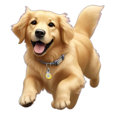 Golden retriever flying wearing shibuya dog tag sticker