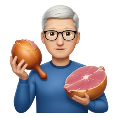 Tim Cook holding a ham sticker
